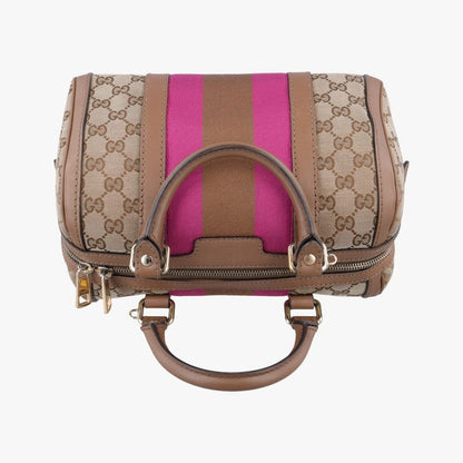 Gucci Sherry Line Beige And Pink Boston Bag Canvas And Leather Travel Duffle Bag