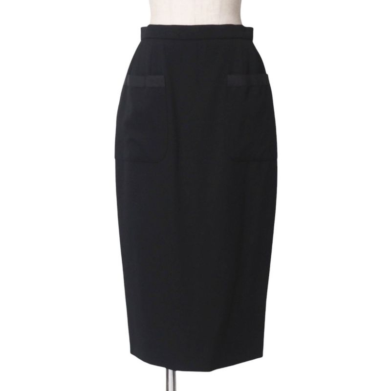 Chanel Skirt Size 38 95A Tight Skirt CC Logo Coco Mark Button Wool Black Made