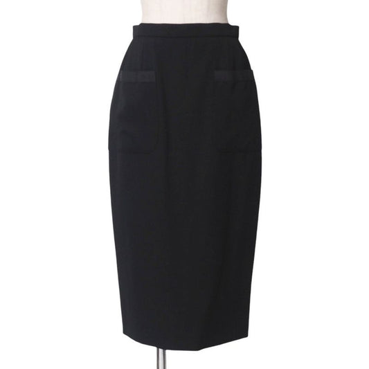 Chanel Skirt Size 38 95A Tight Skirt CC Logo Coco Mark Button Wool Black Made