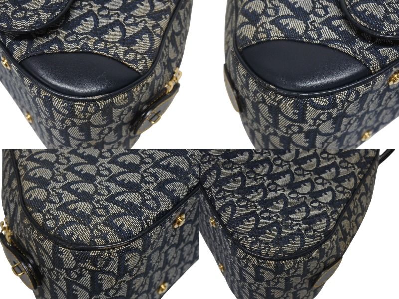 Dior Double Saddle Bag Trotter Canvas Leather Navy Gold — view 7