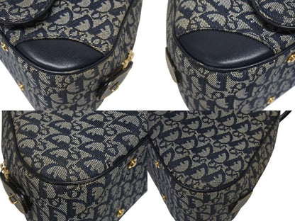 Dior Double Saddle Bag Trotter Canvas Leather Navy Gold — view 7