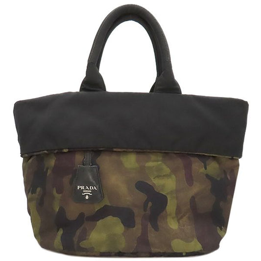 Prada 2way Bag Camouflage Reversible Triangle Logo Nylon Khaki X Black Silver