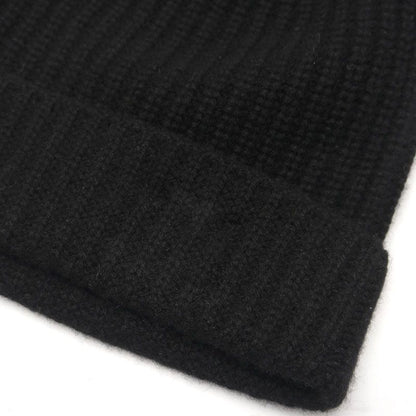 Chanel Knit Cap Cashmere With Coco Mark Brooch Black