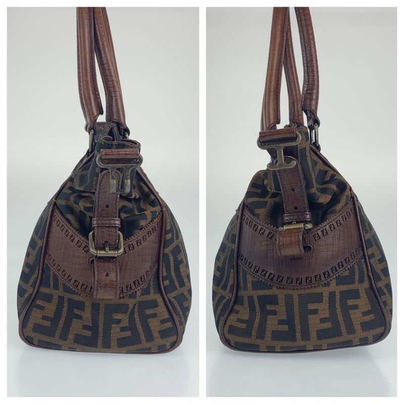 Fendi Zucca Pattern Etnico Brown Canvas/leather Shoulder Bag Handbag Tote Bag