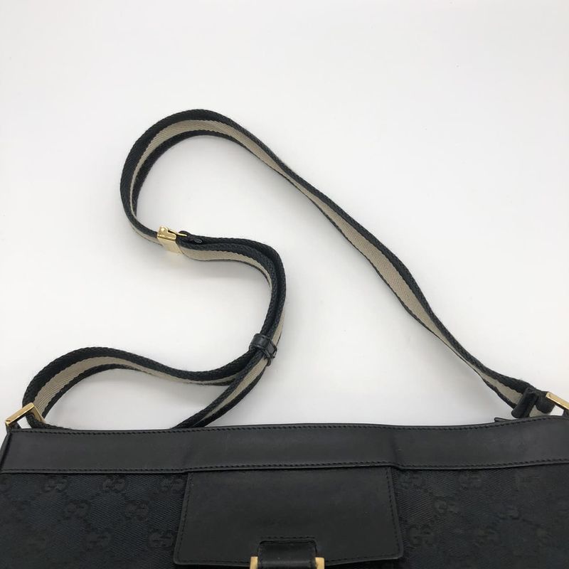 Gucci 001 4094 Shoulder Bag GG Canvas Sherry Line Black Ladies Men Fashion