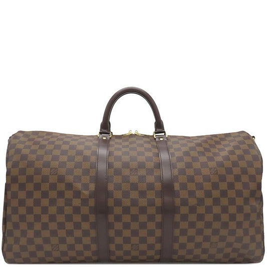 Louis Vuitton Boston Bag Keepall Bandouliere 55 Damier Canvas Damier Ebene Gold
