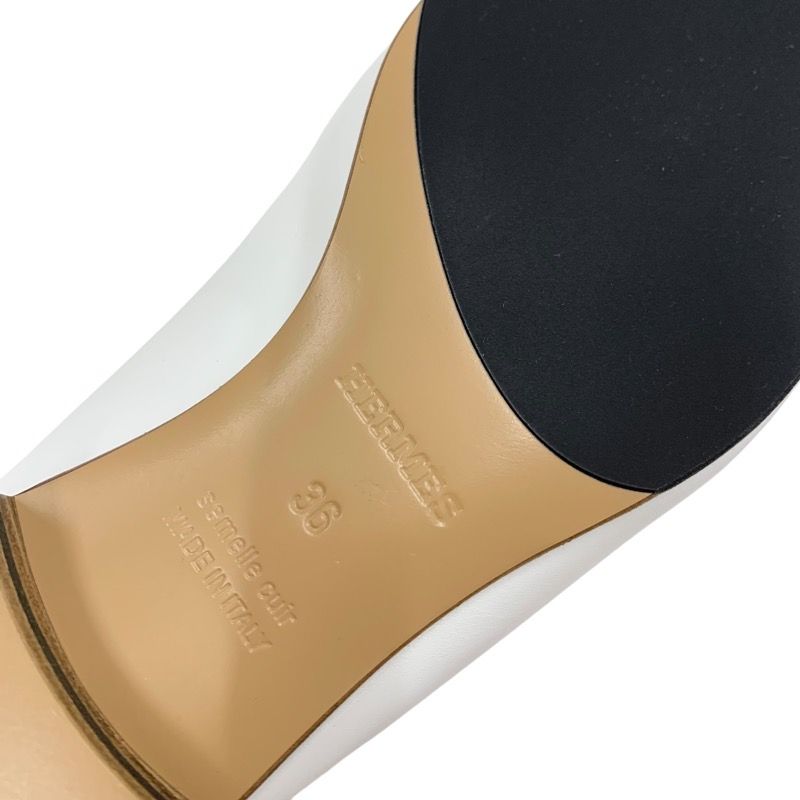 Hermes Royale Loafers Leather Shoes Leather White Beige Silver Unused Moccasins