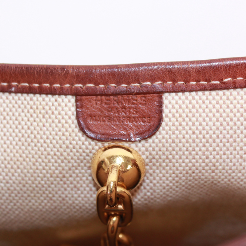 Hermes Vespa PM Toile Ash Brown And Beige Shoulder Bag Gold