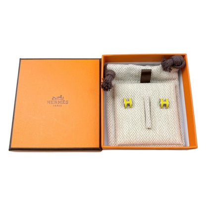 Hermes Earrings Pop Ash Mini H Logo Lime Yellow Silver Boucles D'oreilles Mini