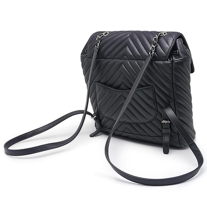 Chanel V-stitched Backpack Lambskin Chain Black