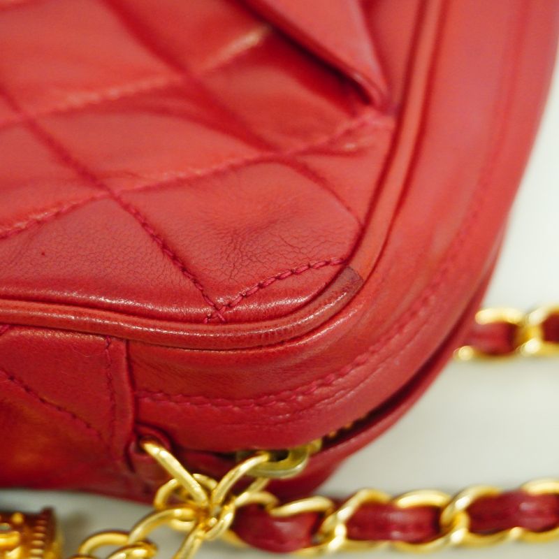 Chanel Shoulder Bag Matelasse Lambskin Red Gold Hardware Women
