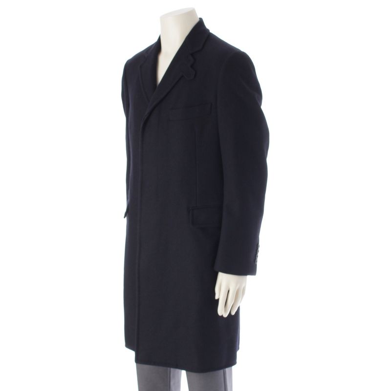 Hermes Wool Cashmere Herringbone Chester Coat Outerwear Navy 48