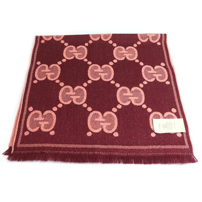 Gucci GG Wool Lame Jacquard Scarf Logo Scarf Pink Burgundy 598993 3gc15 Women