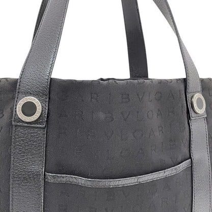 Bulgari Tote Bag Black Logomania Light Nylon Leather Preowned