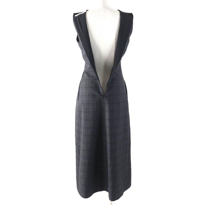 Christian DIOR 2023 341r30a1518 100% Wool Check Sleeveless Dress With Ribbon