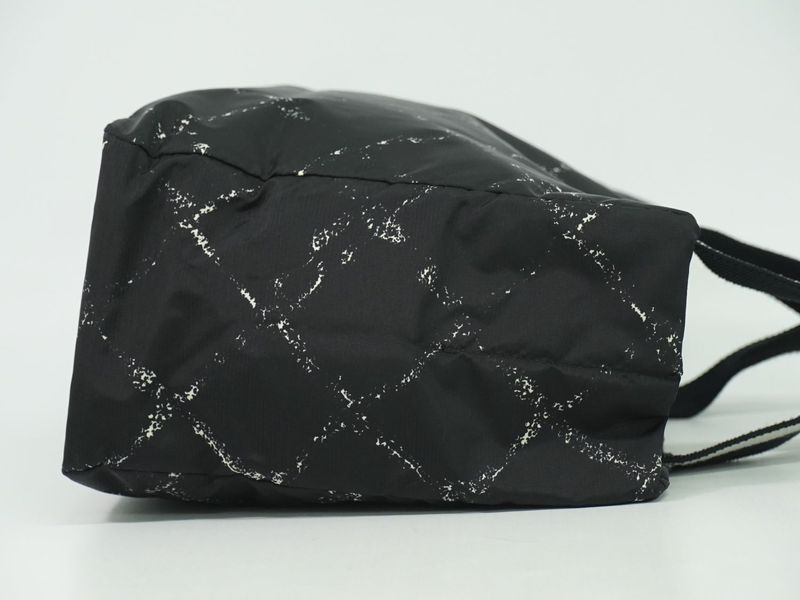 Authentic Chanel New Travel Line Tote Bag Handbag Nylon Black New Travel Line