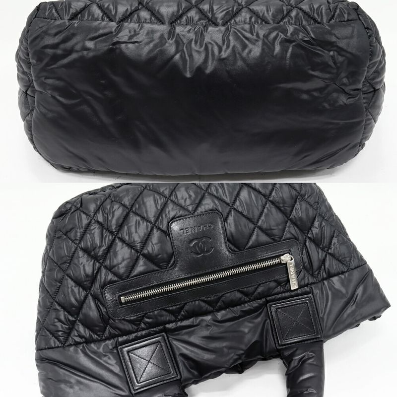 Chanel Tote Handbag Coco Cocoon Small Nylon And Calf Black And Bordeaux A48610