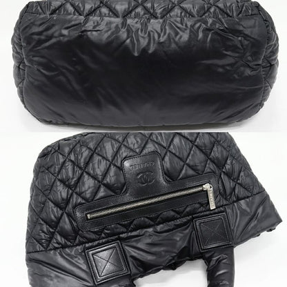 Chanel Tote Handbag Coco Cocoon Small Nylon And Calf Black And Bordeaux A48610