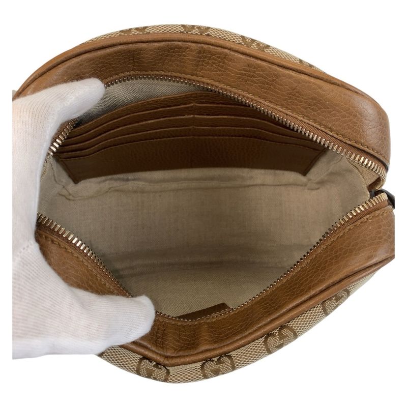 Gucci Brown Gold Hardware GG Canvas/leather 449413 Crossbody Shoulder Bag