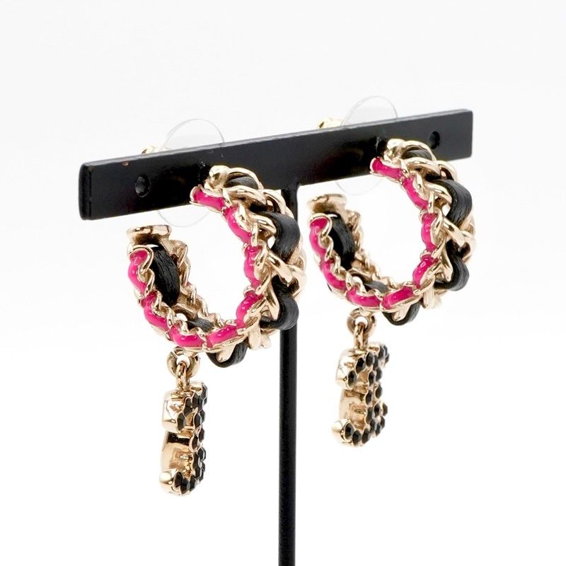 Chanel Earrings Earring Gold Black Pink Coco Mark Hoop