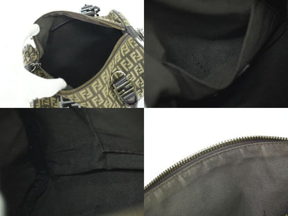 Authentic Fendi Zucchino Mini Boston Bag Handbag Canvas Beige Brown 8bl068