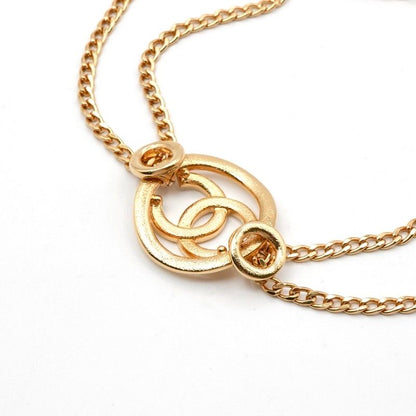 Chanel Necklace Pendant Choker Gold White Here Mark Circle