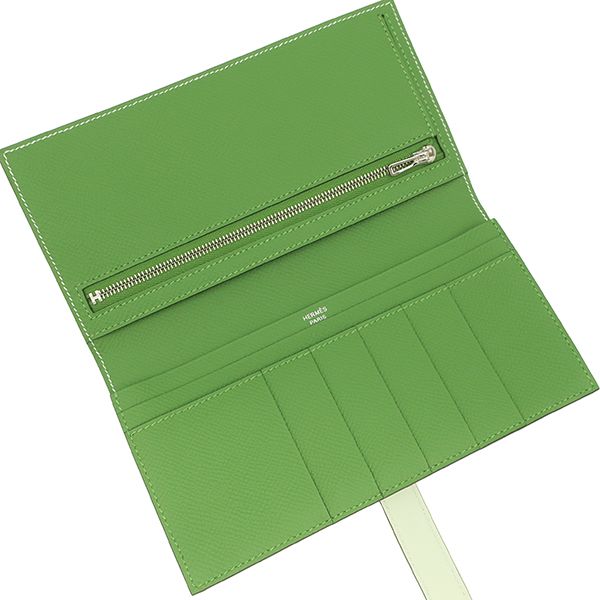 Hermes Long Wallet Bearn Souffle Verso Vaux Epson Vert Fizz X Vert Yucca Silver