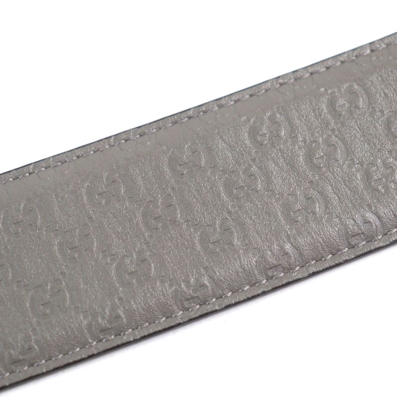 Gucci 281548 Leather Micro Guccissima Logo Engraved Belt Gray Gold Hardware