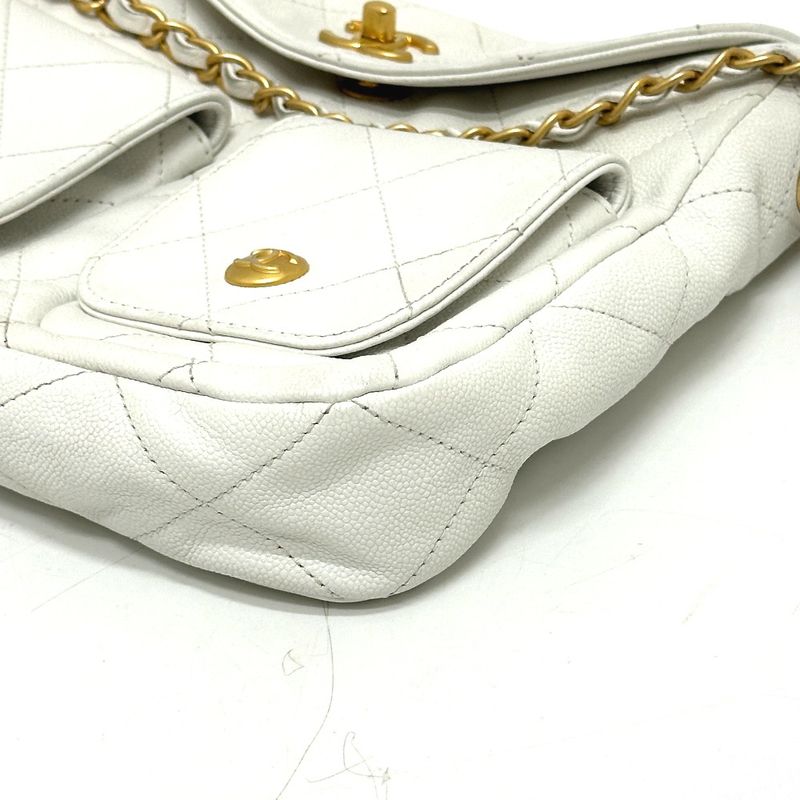 Chanel Shoulder Bag W Pocket As5384b Caviar Skin White