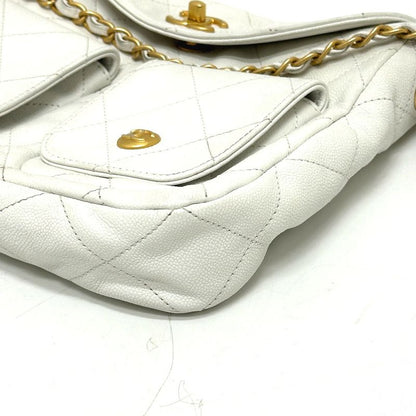 Chanel Shoulder Bag W Pocket As5384b Caviar Skin White