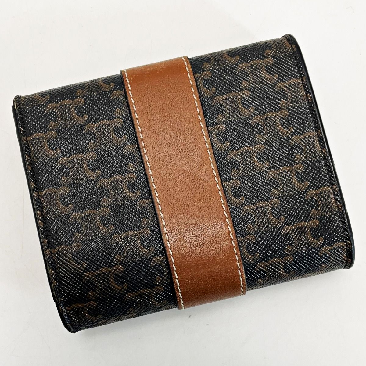 Celine Triomphe Brown Trifold Wallet Women's Gold Hardware