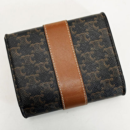Celine Triomphe Brown Trifold Wallet Women's Gold Hardware