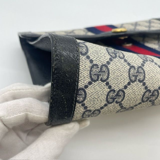 Gucci 001 019 Clutch Bag Second Bag Navy Sherry Line GG Supreme Canvas Leather