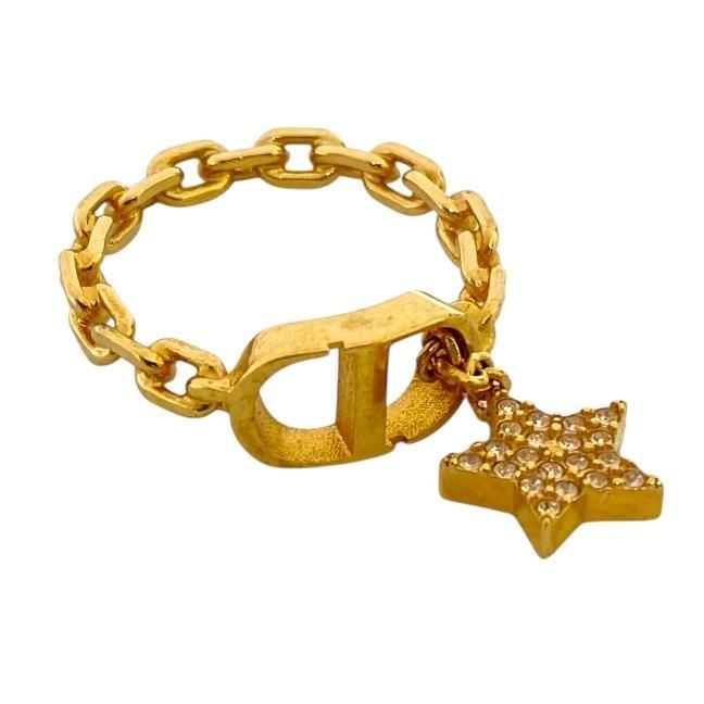Christian DIOR Petit CD Star Ring Accessories Logo GP Rhinestone Gold [M Approx