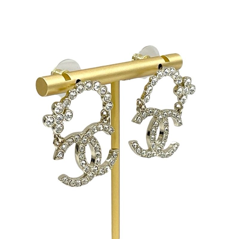 Chanel Earrings Earring Gold Coco Mark Flower Rhinestone