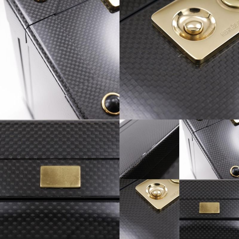 Hermes Espace GM Attache Case Carbon And Leather Black N456/500 Unisex Trunk