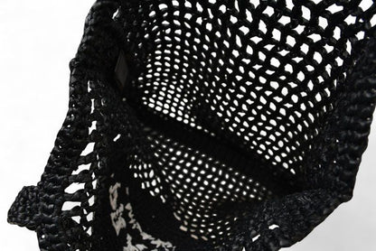 Prada Tote Prada Bag Logo Raffia Cago Black White 1bg393