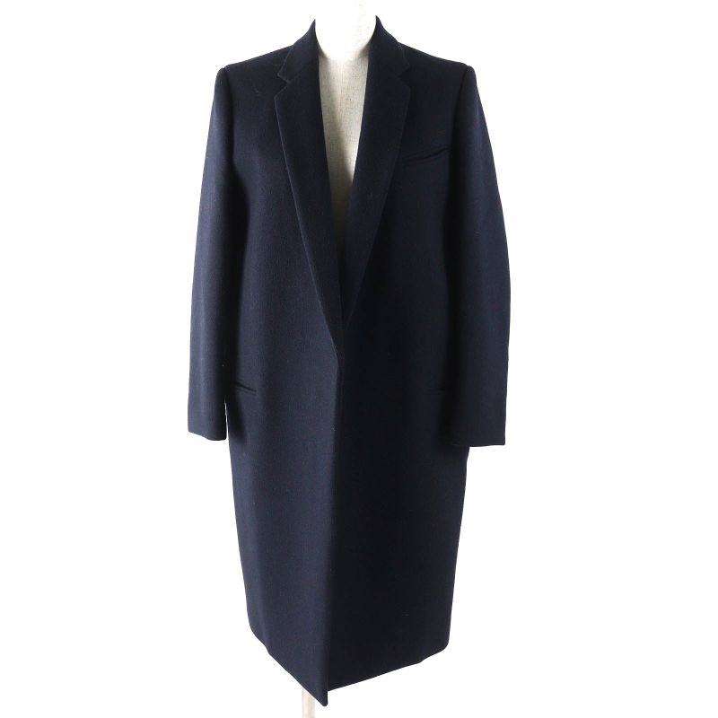Celine 100% Wool Phoebe Period Front Open Crombie Coat 100% Silk Lining Navy