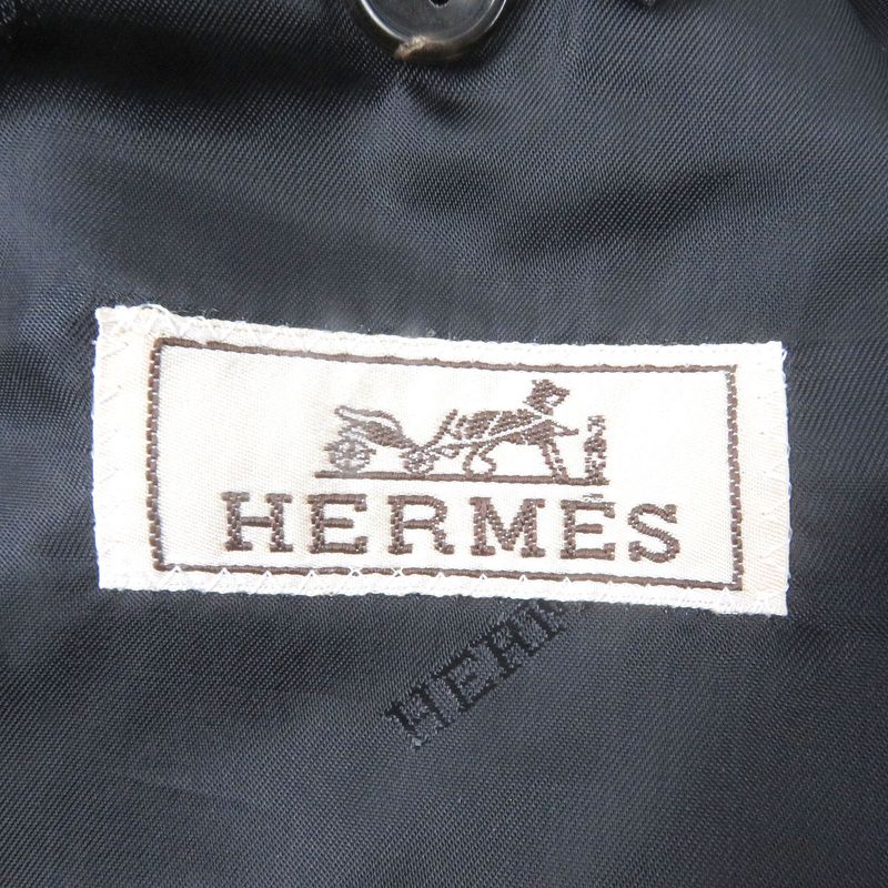 Hermes 100% Cashmere Window Pen Single Ancon Jacket Tailored Jacket Navy 46