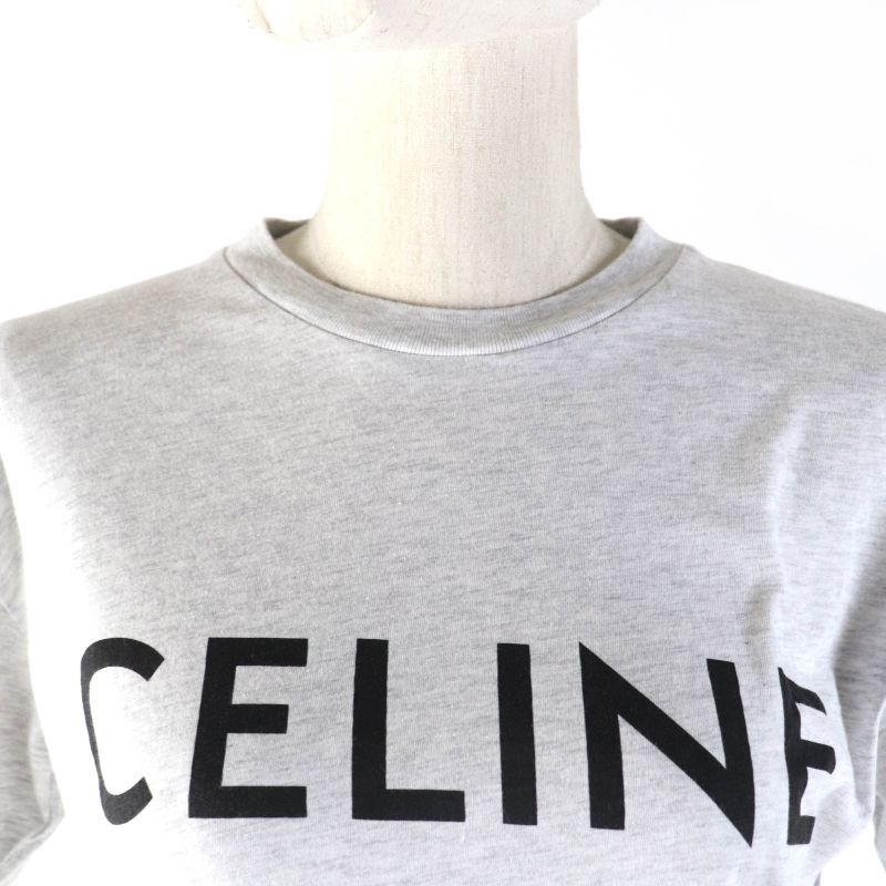 Celine 2x764501f 100% Cotton Logo Print Loose Fit Short Sleeve T-shirt Grey XS