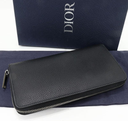 Dior Round Zipper Long Wallet With Change Pocket Icon Long Zip Wallet Grained