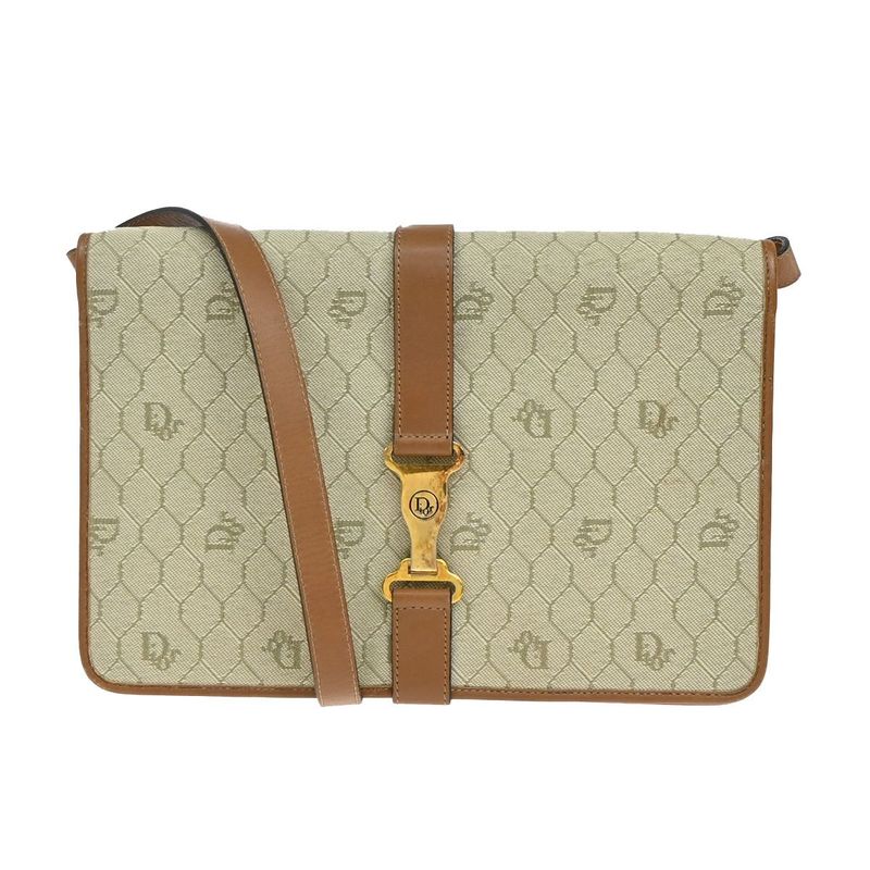Christian DIOR Shoulder Bag Beige Canvas Leather 68ka786