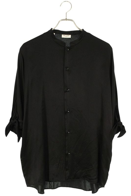 Saint Laurent Paris 23SS 723186 Y900r Cles Peep Satin Tunic Short Sleeve Shirt