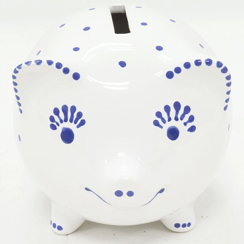 Tiffany & Co Piggy Bank Objet D'art Piggy Bank Ceramic White And Blue Pig Pig