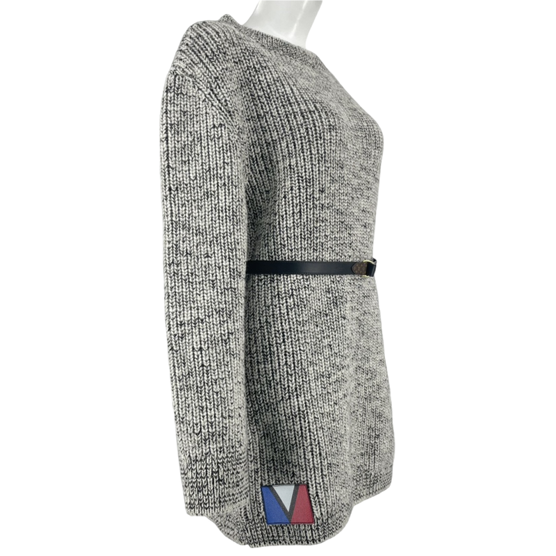 Louis Vuitton Wool Leather Dress Long Sleeves Knit Sweater Belt Box Black And