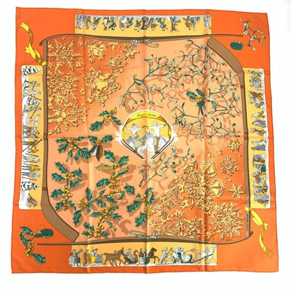 Hermes Carre 90 Neige D'antan Last Year's Snow Orange Scarf 100% Silk