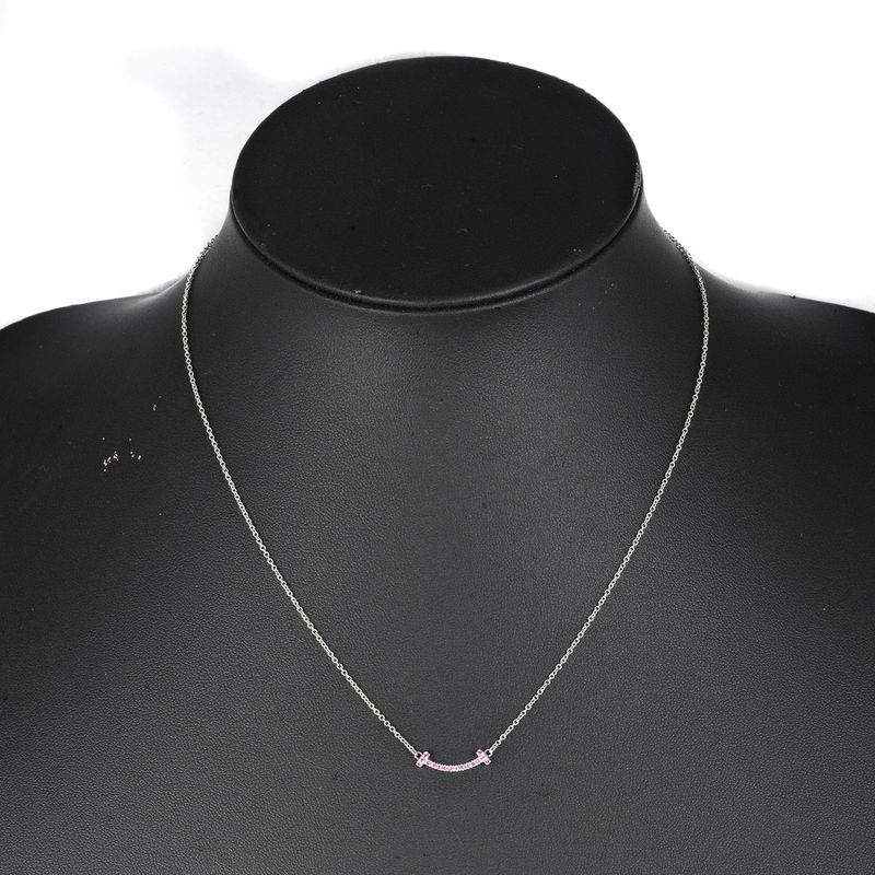 Tiffany & Co T-smile Mini 18K White Gold And Pink Sapphire Ladies 2.43g Necklace