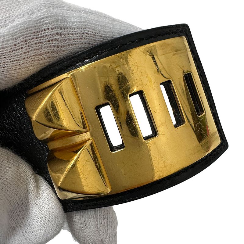 Hermes Bangle Women's Branded Collierd Chien Calf Black Gold Hardware Size XS