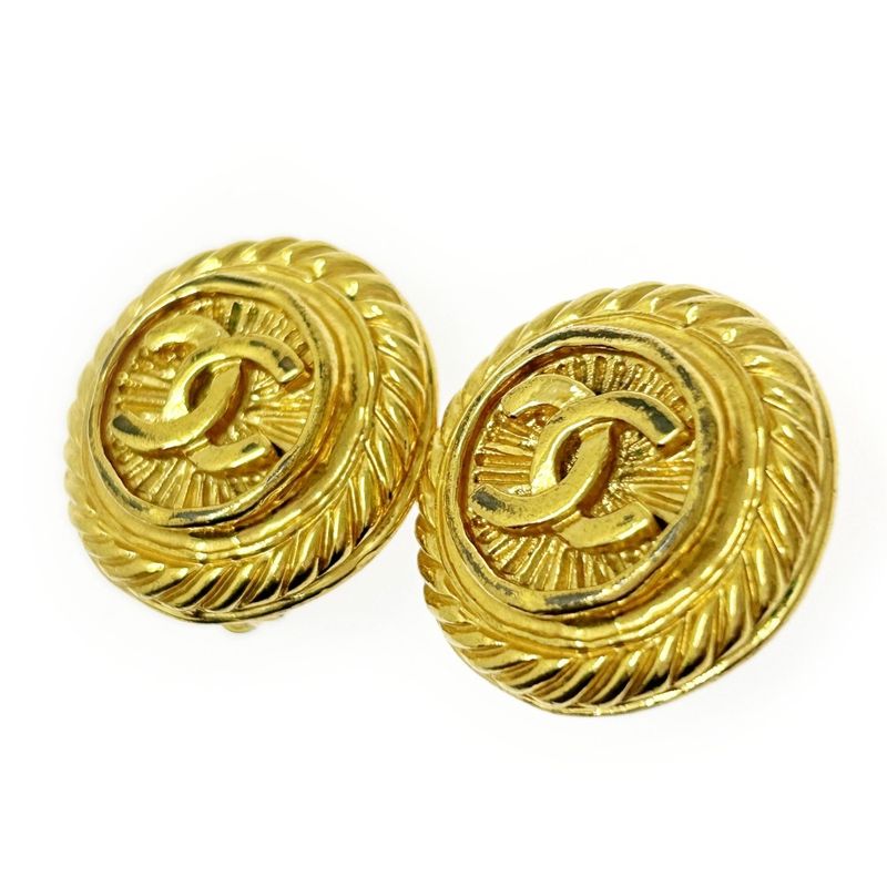 Chanel GP 93p Coco Mark Round Earrings Ladies Gold 369973 Earrings