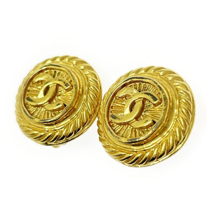 Chanel GP 93p Coco Mark Round Earrings Ladies Gold 369973 Earrings